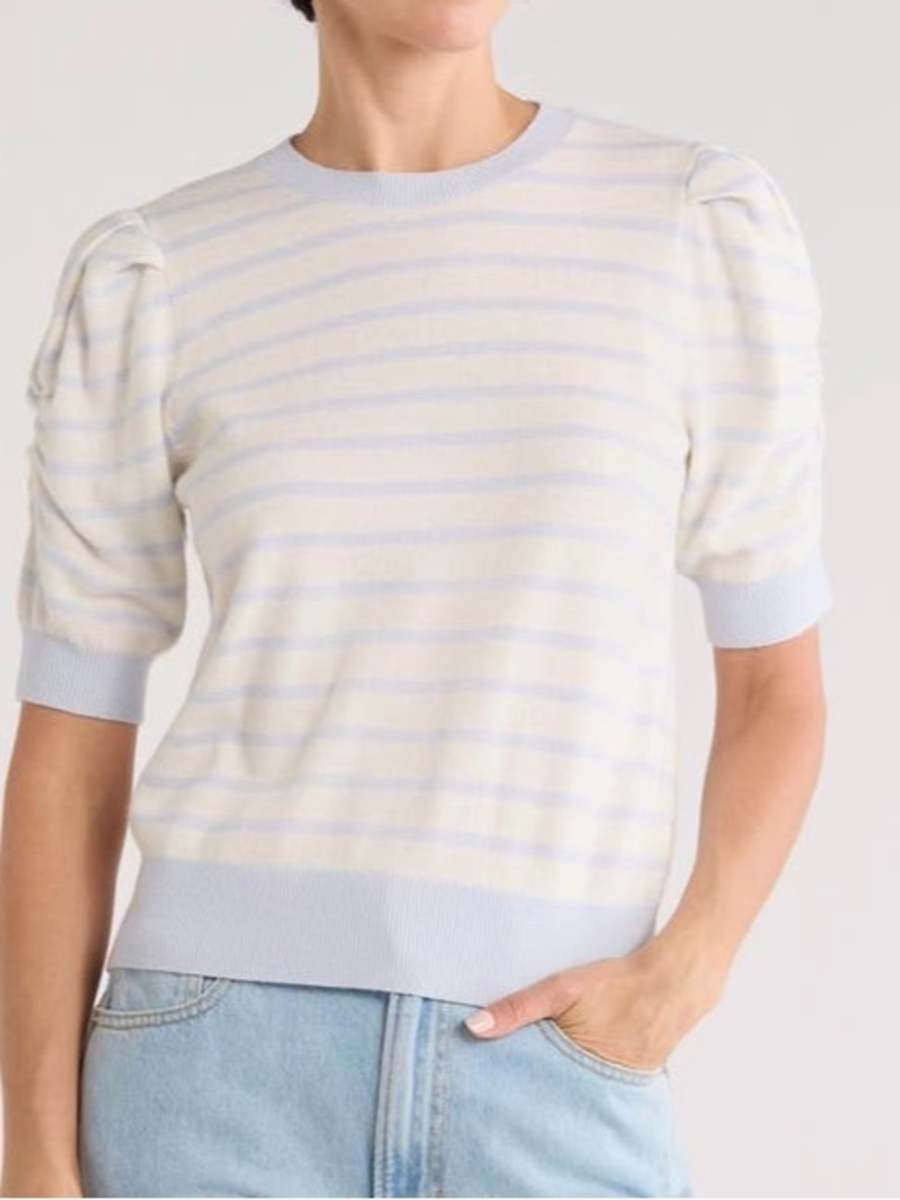 FRAME
The Frankie Crewneck Wool Blend Sweater
Color: Chambray Blue Multi 
Size L